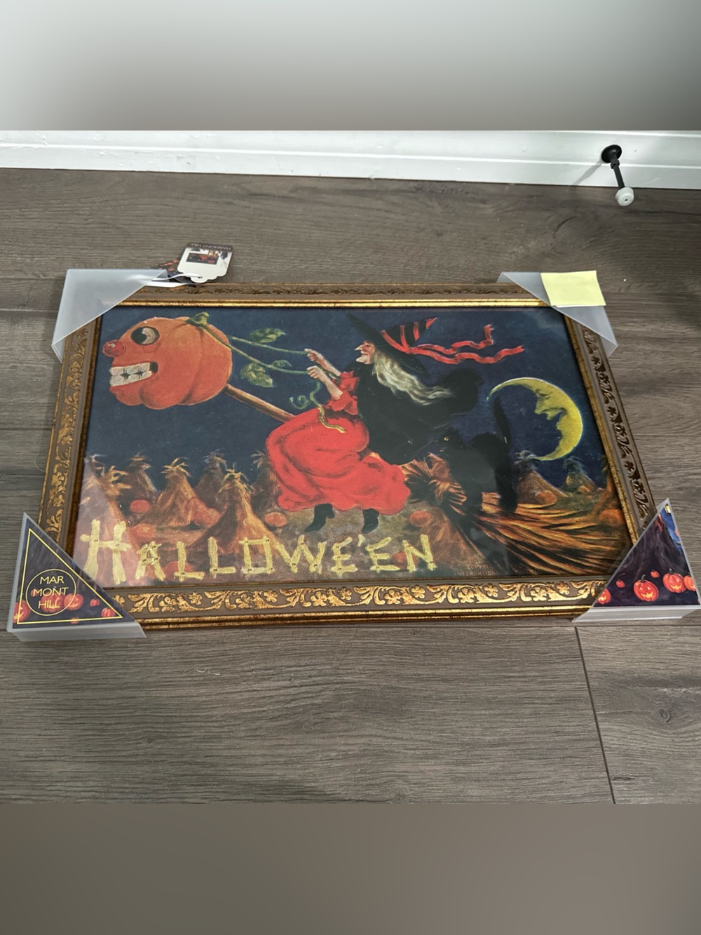 Marmont Hill Halloween Gold Framed Vintage Style Witch Wall Hanging Picture